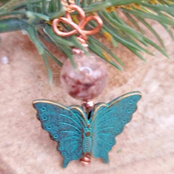 Unique Nature Plum Blossom Rutilated Bead With Bass Butterfly Pendant Necklace - Picture 10 of 10